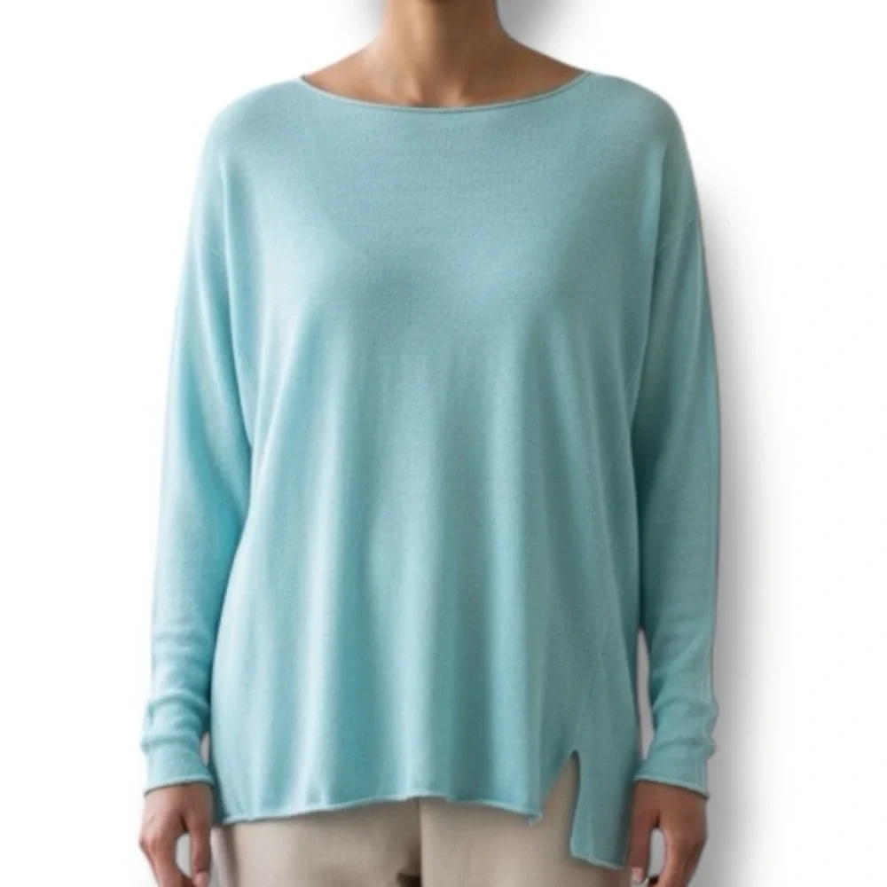 Lilly Pulitzer Sweater Womens Alana Aqua Blue 100% Linen Solid Pullover Top sz S - Picture 2 of 7